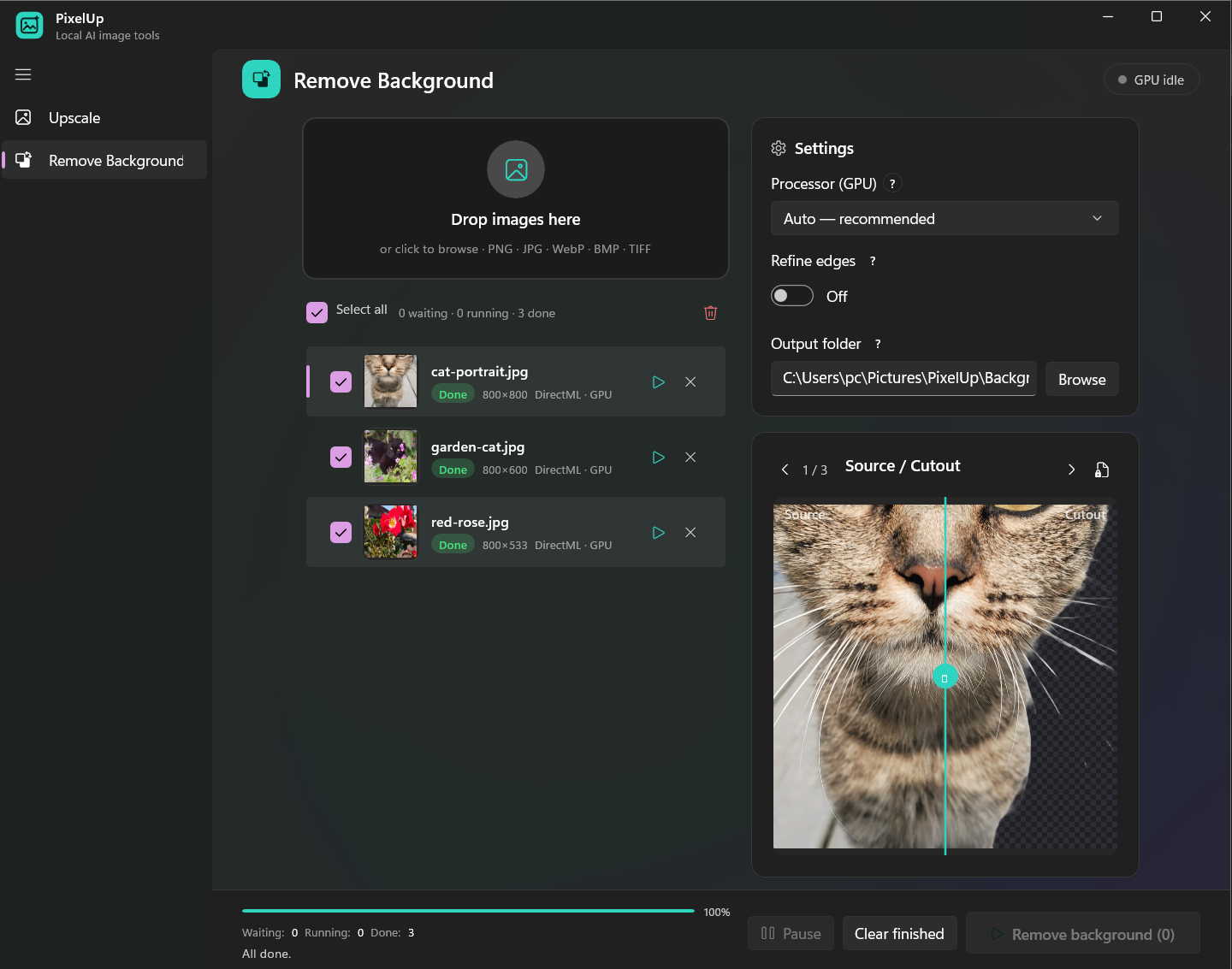 PixelUp Remove Background workspace